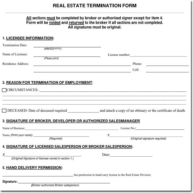 Real Estate Termination Letter Notice Form Samples