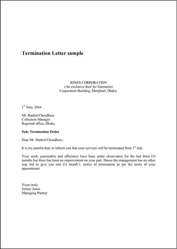 Termination Letter Sample