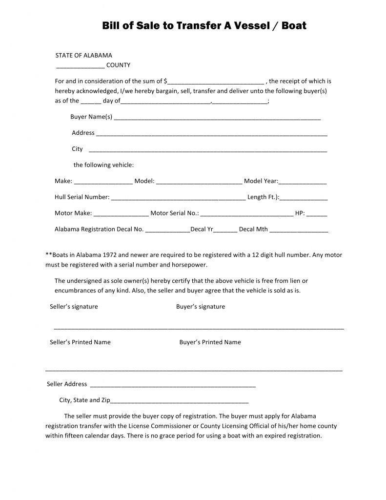 Free Alabama Boat Bill of Sale Form PDF