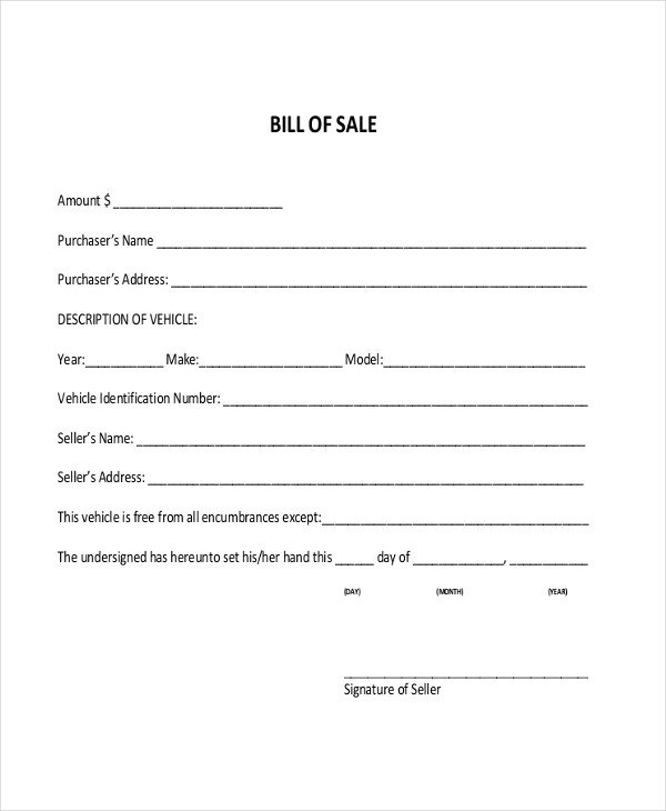 Sample DMV Bill of Sale Forms 8 Free Documents in PDF