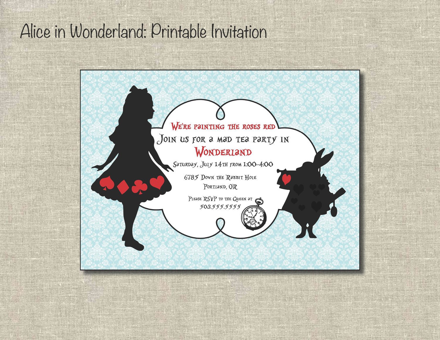 Alice in Wonderland Printable by PrintablePartiesInc on Etsy