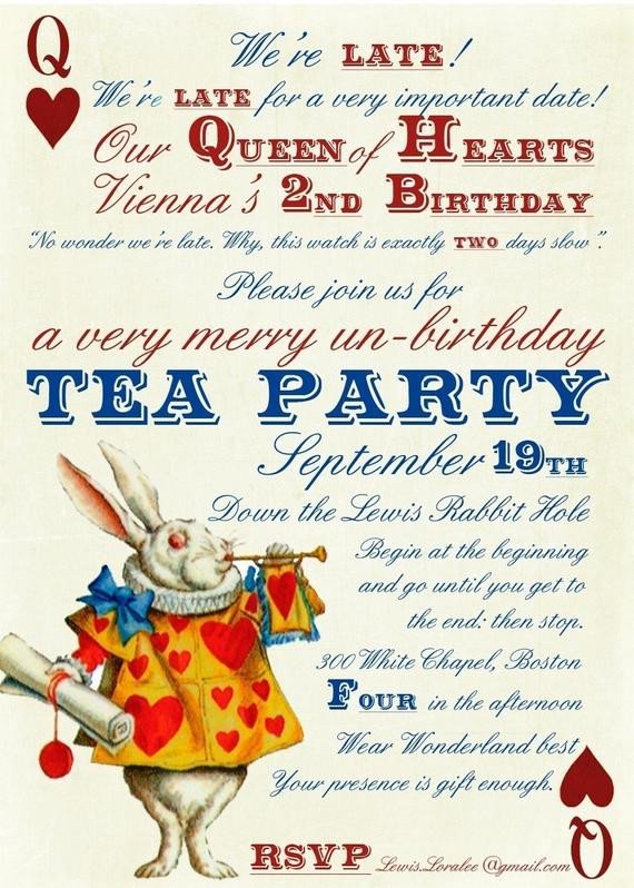 Alice In Wonderland Un Birthday Tea Party Invitations Digital