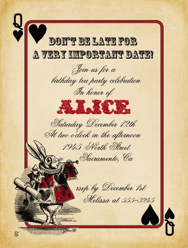 Playing Card Alice in Wonderland Invitation Bridal Shower