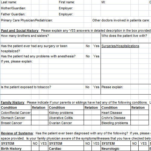 Patient History Template Excel