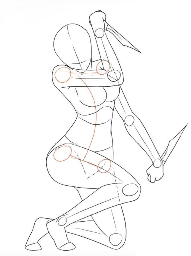 Female dual wielding fighting stance cool Drawing