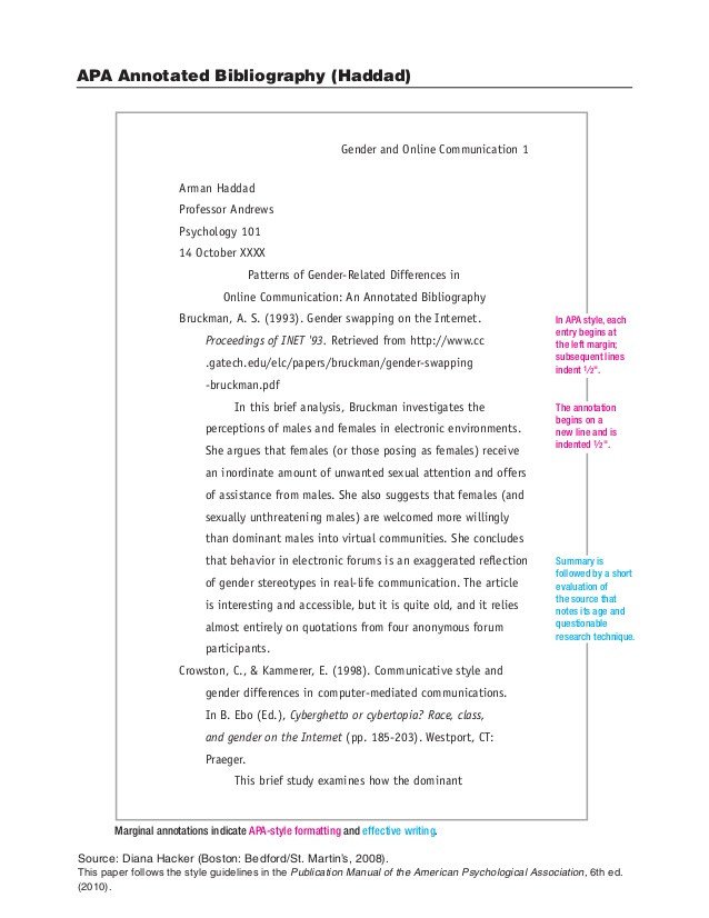 Diana Hacker Example APA Annotated Bibliography