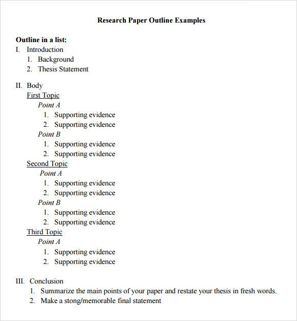 Research Paper Outline Template 9 Download Free