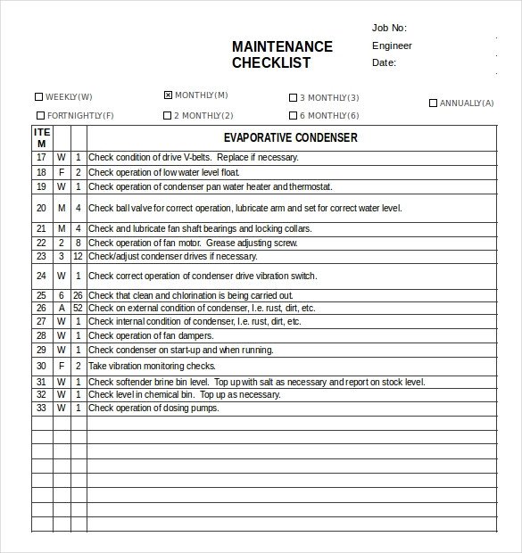 32 Maintenance Checklist Templates PDF DOC