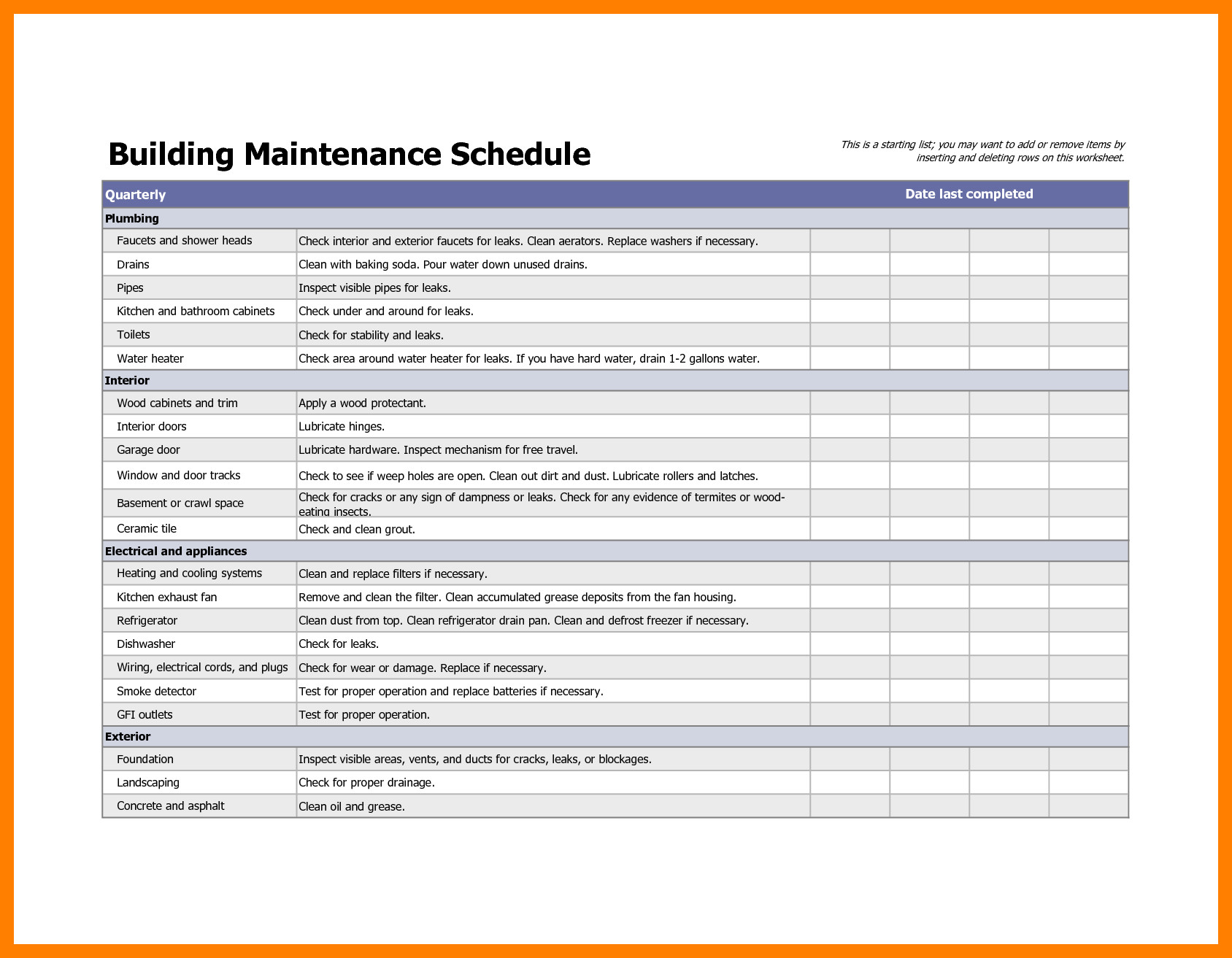 Building Maintenance Checklists – emmamcintyrephotography