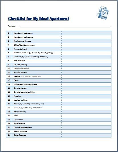Ideal Apartment Selecting Checklist Template