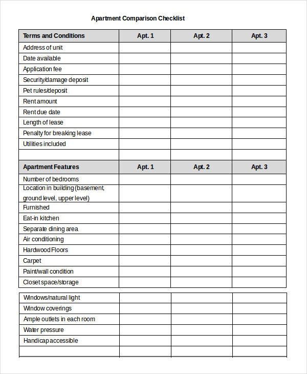 New Apartment Checklist 9 Free Word PDF Documents
