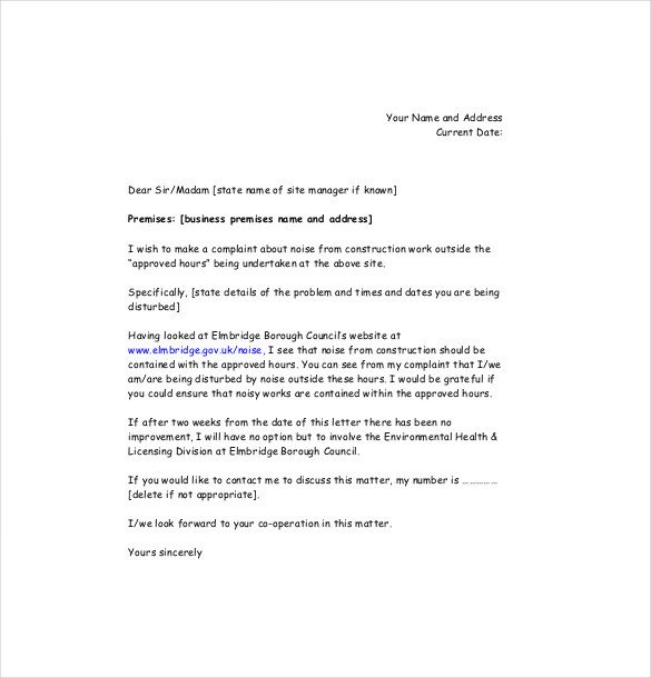 Noise plaint Letter Template – 8 Free Word PDF