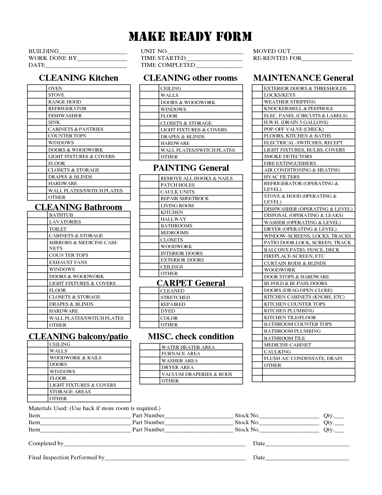 check list for apartment make ready Google Search
