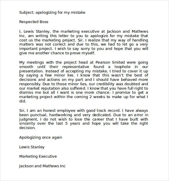 9 Apology Letters for Mistake PDF Word