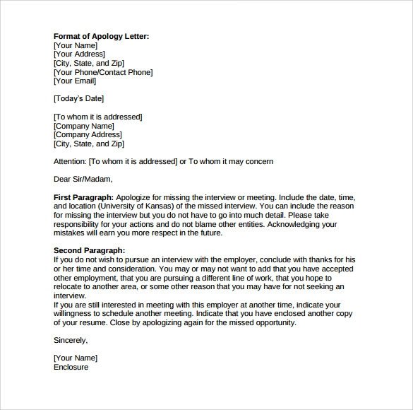 Sample Work Apology Letter 10 Free Documents Download