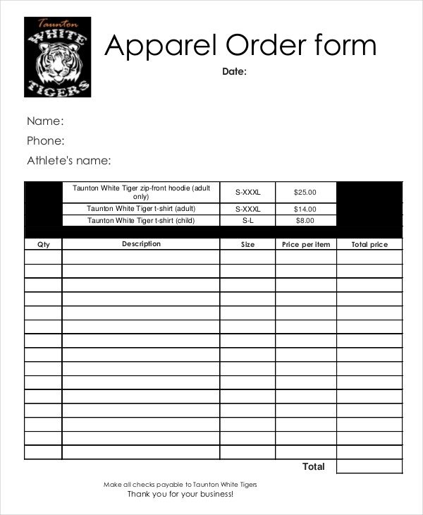 12 Apparel Order Forms Free Sample Example Format