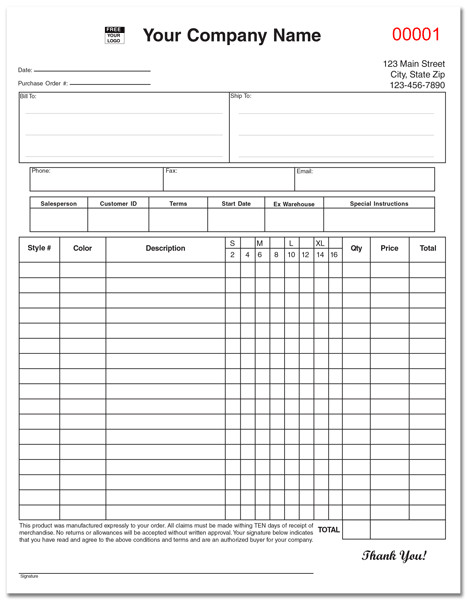 7 apparel order form template