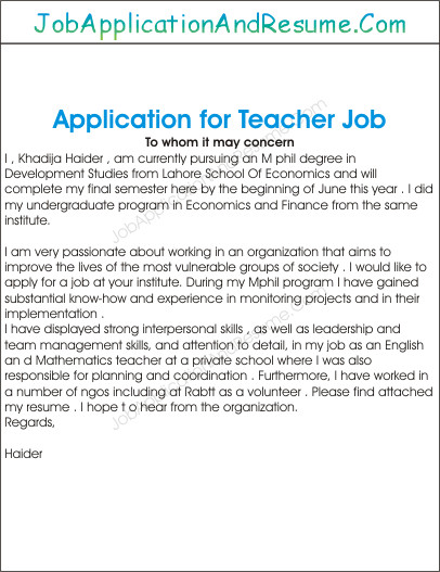 Application for Employment as a Teacher