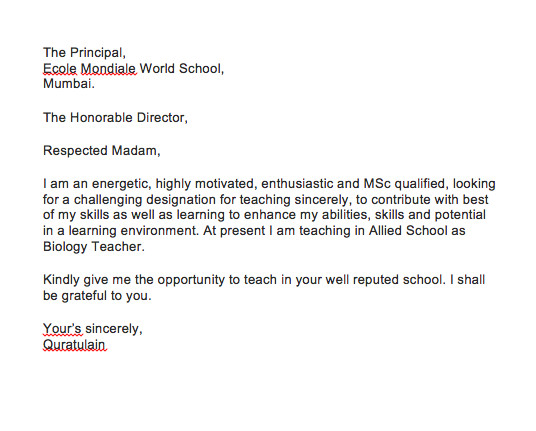 Application Letter For Teaching Job In School