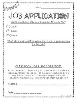 Classroom Job Application Freebie by Cameron Brazelton