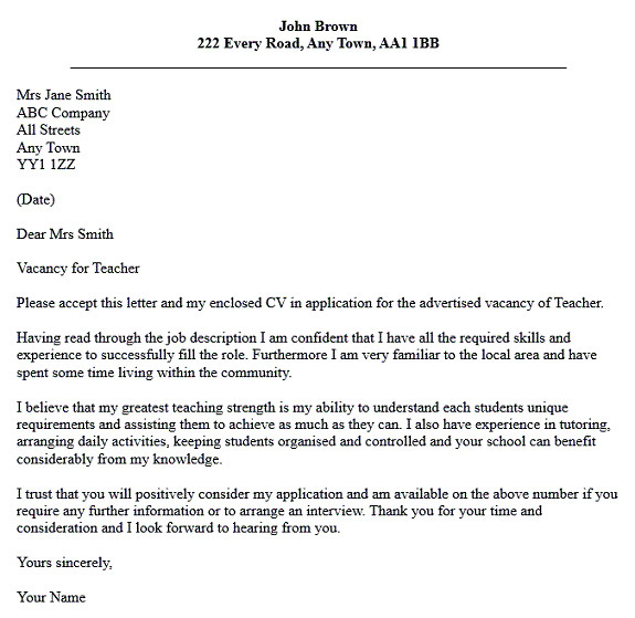 letter application for teaching cover samples teachers