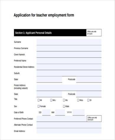 Sample Teacher Employment Forms 9 Free Documents in