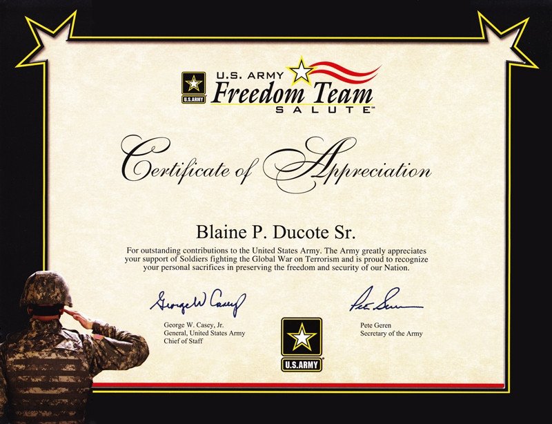 6 Army Appreciation Certificate Templates PDF DOCX