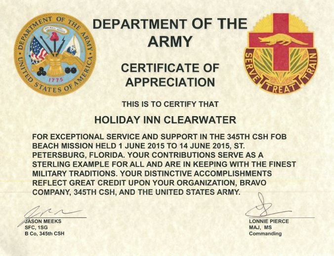 Clearwater Hotel mended by the Department of the Army