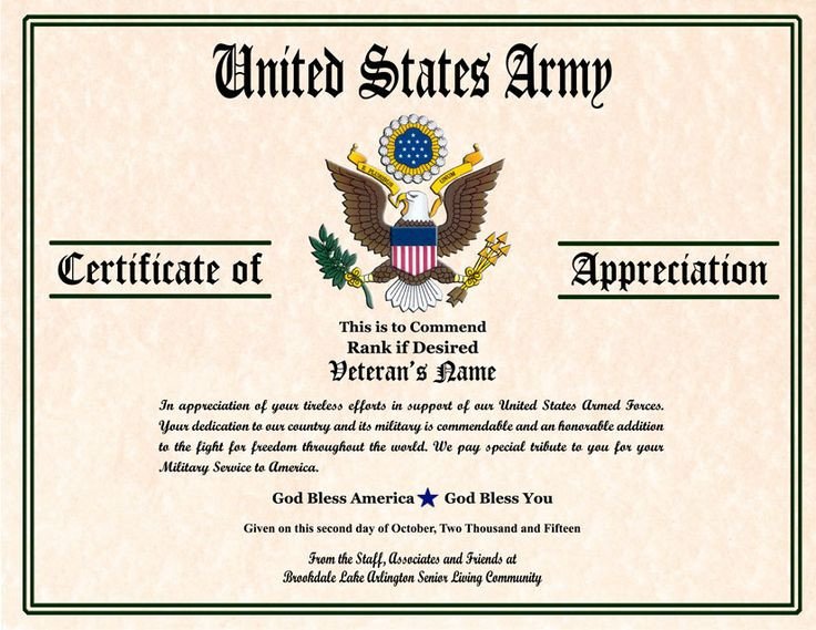 Military Veterans Appreciation Certificates