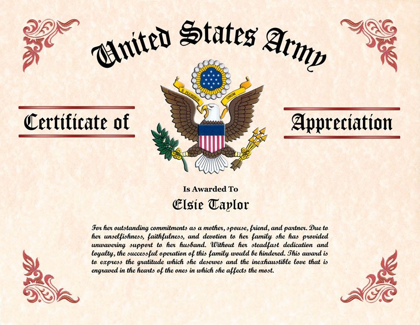 Military Wife and Family Certificate of Appreciation
