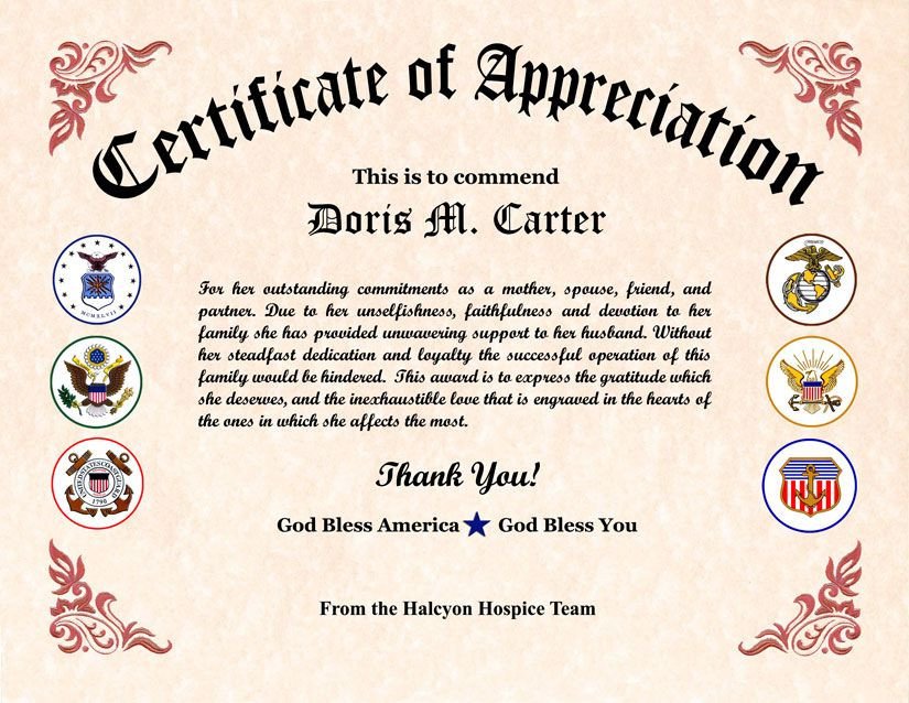 Military Wife Appreciation Certificate