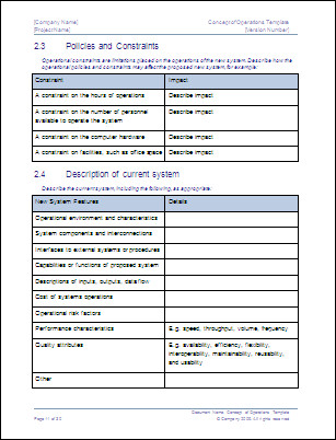 Concept of Operations Template – Download MS Word sample