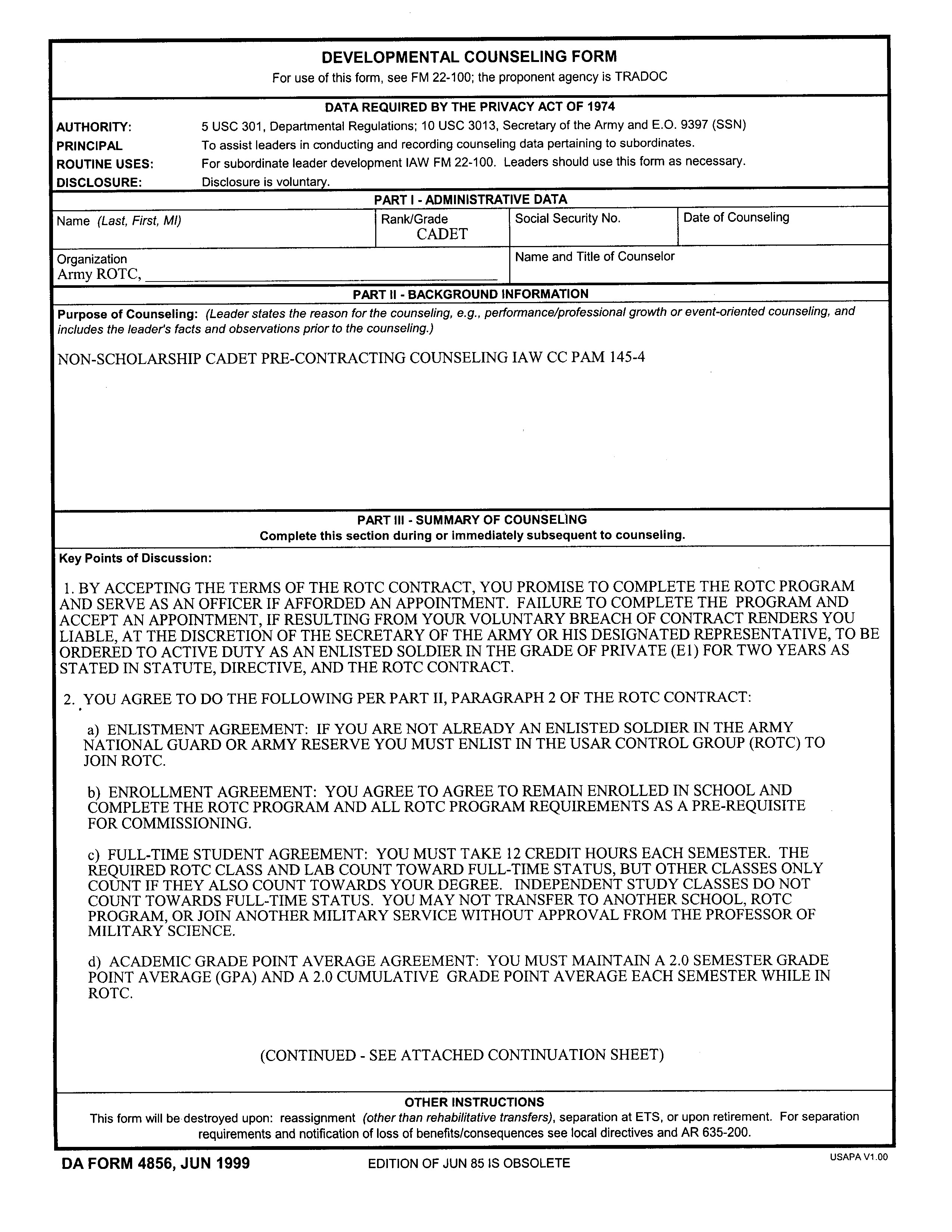 Army ficer Counseling Form