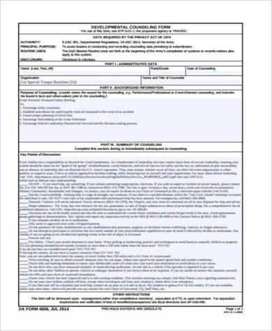 Blank Counseling Form Samples 8 Free Documents in Word PDF