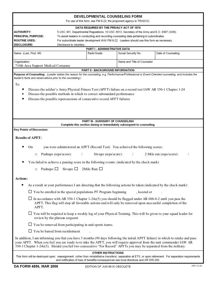 Record APFT Failure Counseling Template