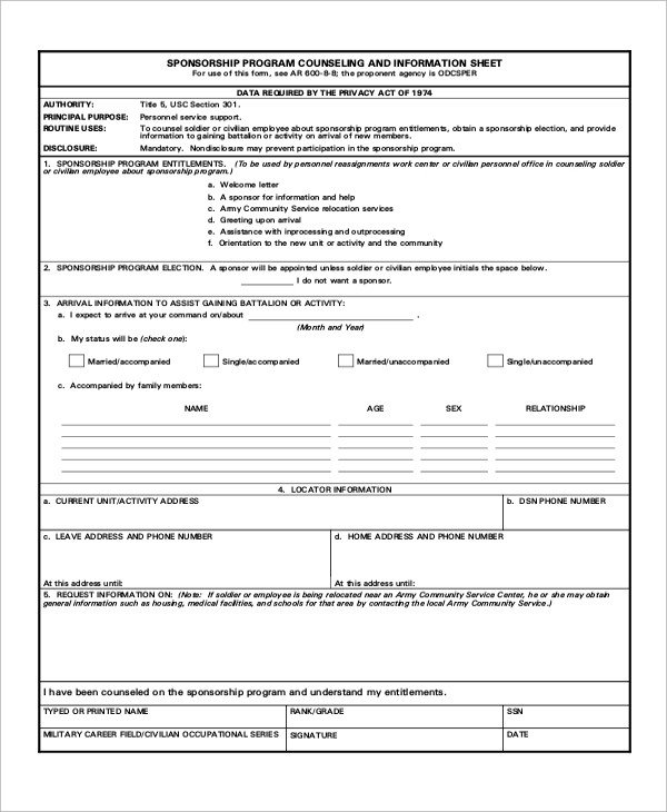 Sample Army Counseling Form 7 Examples in Word PDF