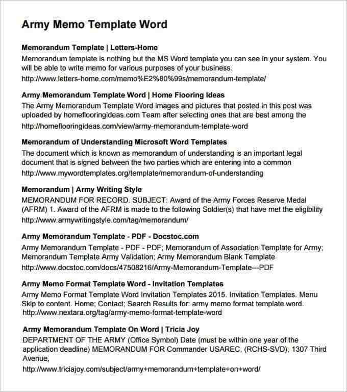 Army Memorandum Templates Find Word Templates