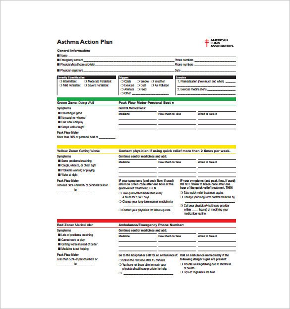 9 Asthma Action Plan Template DOC Excel PDF
