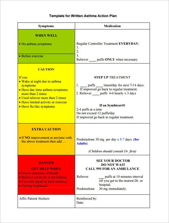 Asthma Action Plan Template – 13 Free Sample Example