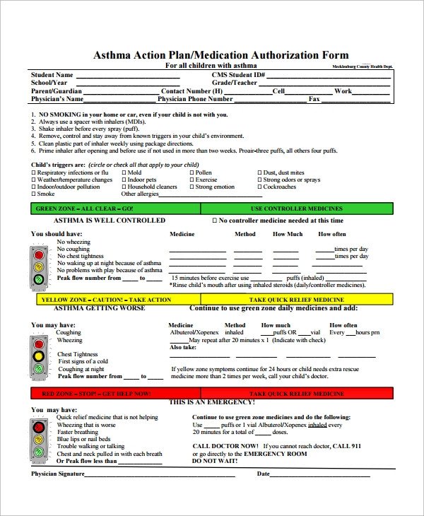 Sample Asthma Action Plan 9 Examples in Word PDF