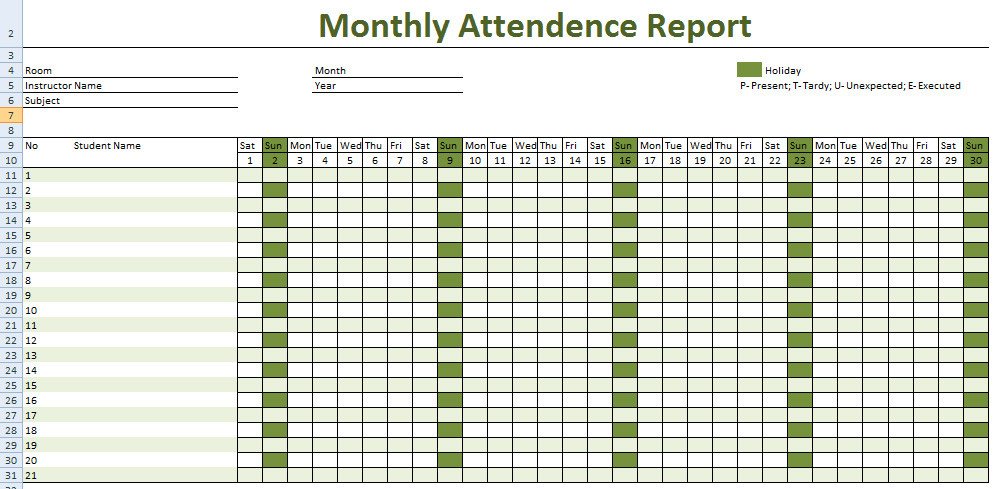 Attendance Sheet for Employees Excel 2016