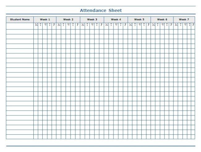 Minimalist Template of Weekly Attendance Sheet in Excel