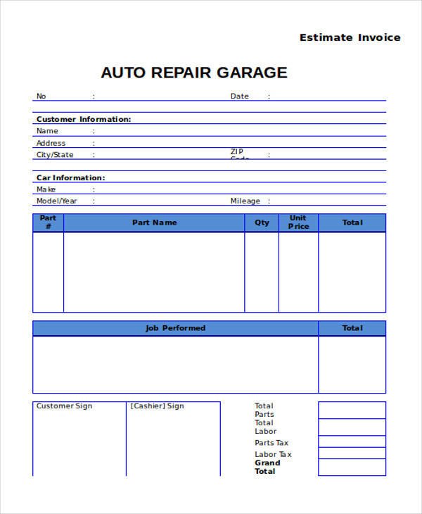 9 Auto Repair Invoice Templates Free Word PDF Excel