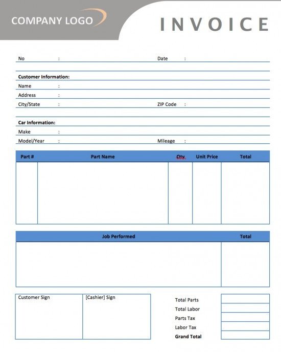 Car Service Invoice Sample Templates Resume Examples