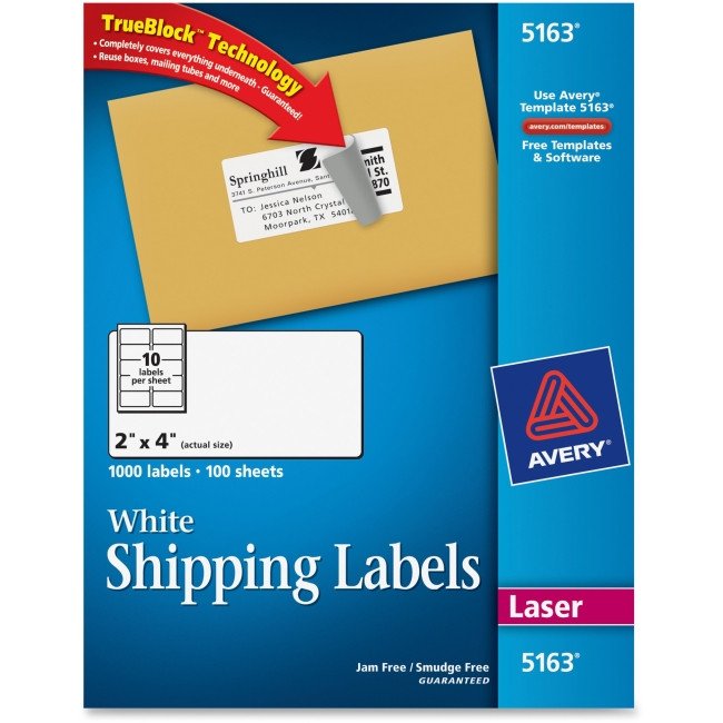 Avery 5163 Easy Peel White Shipping Labels Permanent