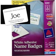Avery 5395 White Adhesive Name Badges 2 1 3 x 3 3 8"