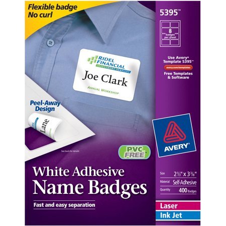 Avery White Adhesive Name Badges 5395 2 1 3" x 3 3 8