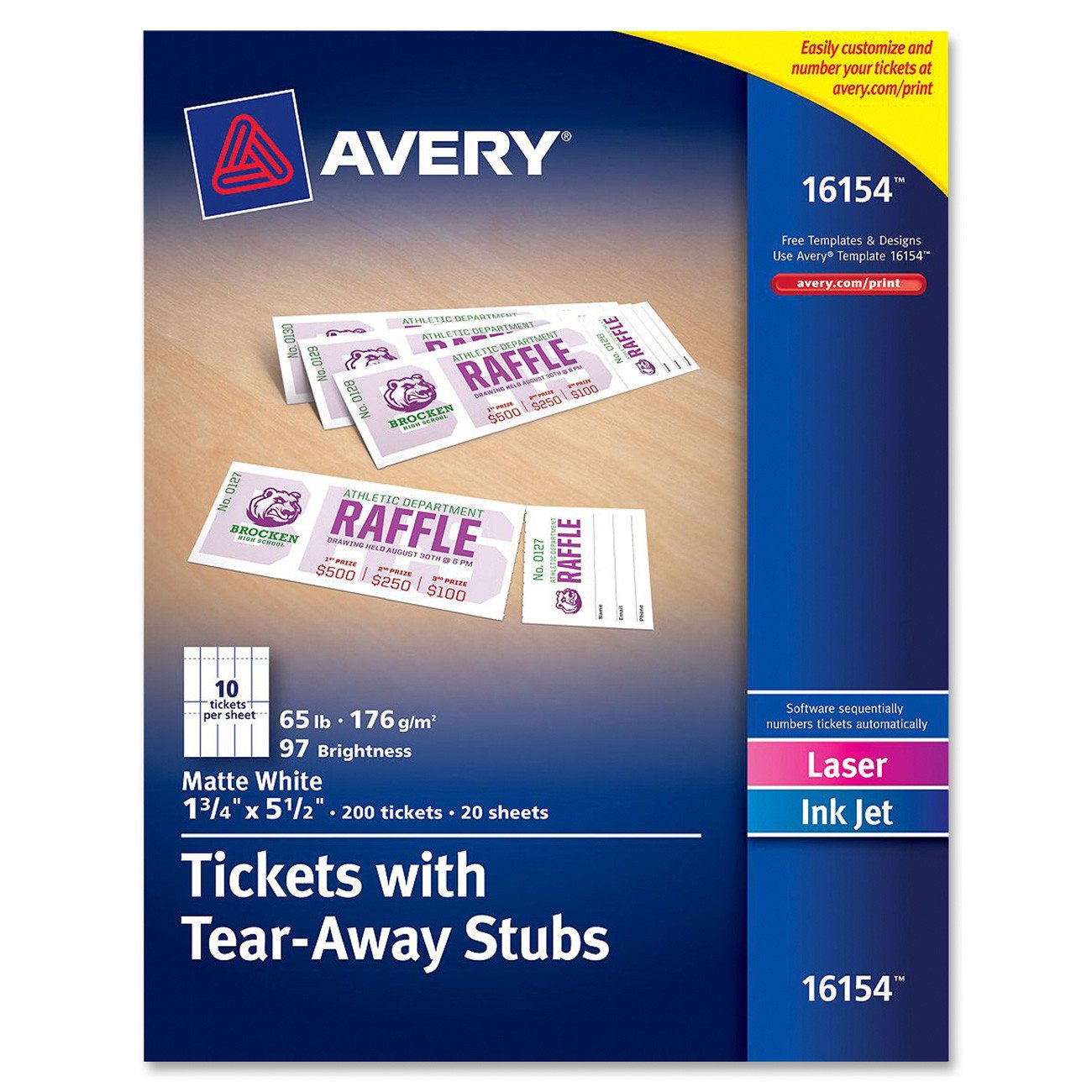 Avery Tear Away Stubs Custom Printable Tickets 1 3 4
