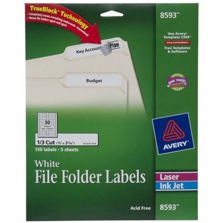 Avery White File Folder Labels 8593 2 3" x 3 7 16" 150pk