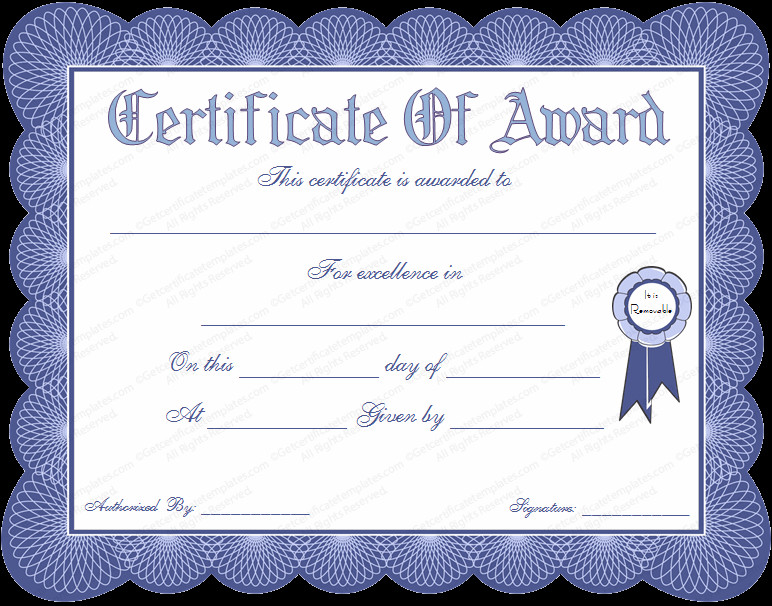 Blue Theme General Award Certificate Template